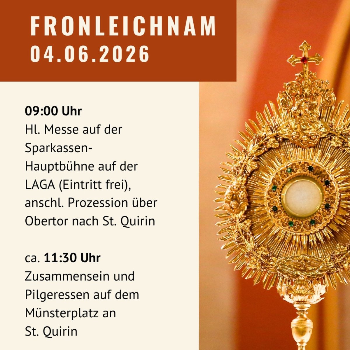 Fronleichnam 2026 auf der LAGA und in der Innenstadt (Quadrat) (c) Katholische Kirche in Neuss