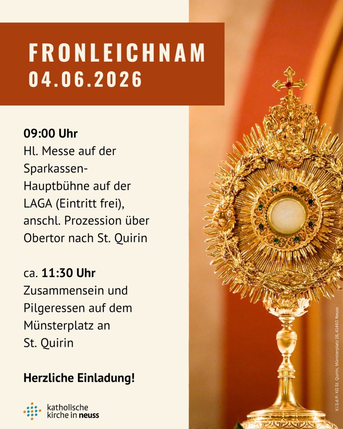 Fronleichnam 2026 auf der LAGA und in der Innenstadt (c) Katholische Kirche in Neuss
