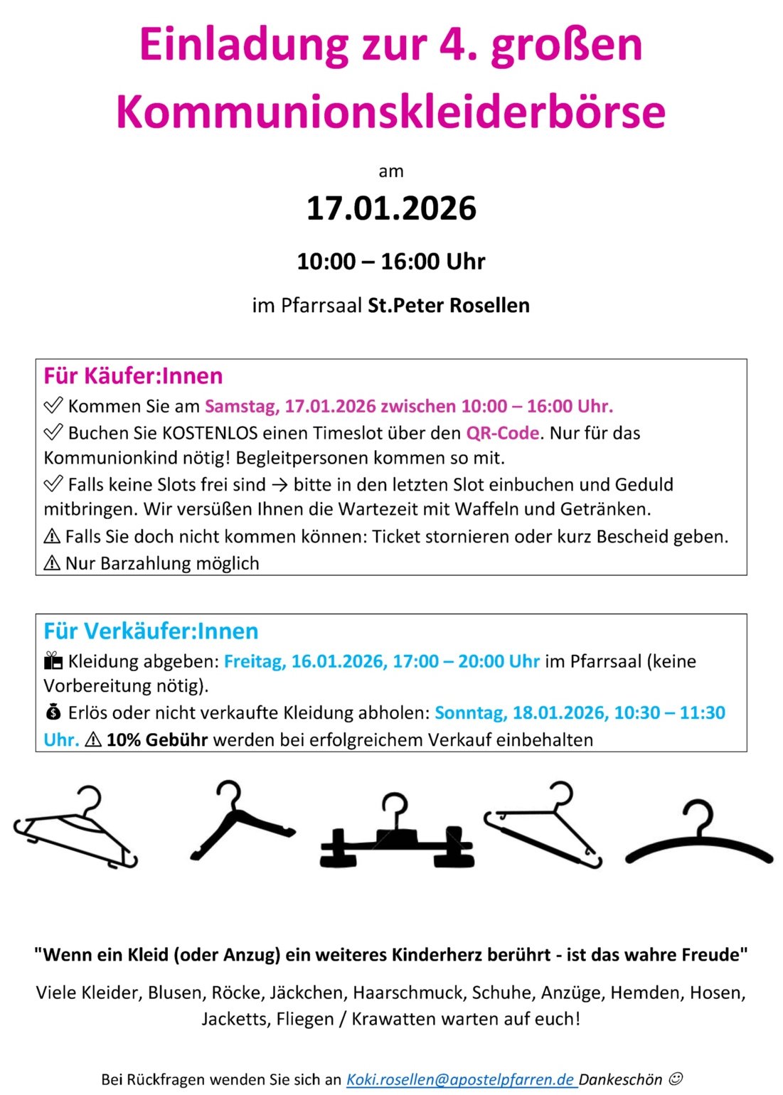 Kommunionkleiderbörse am 17.01.2026 in St. Peter, Rosellen - Infos