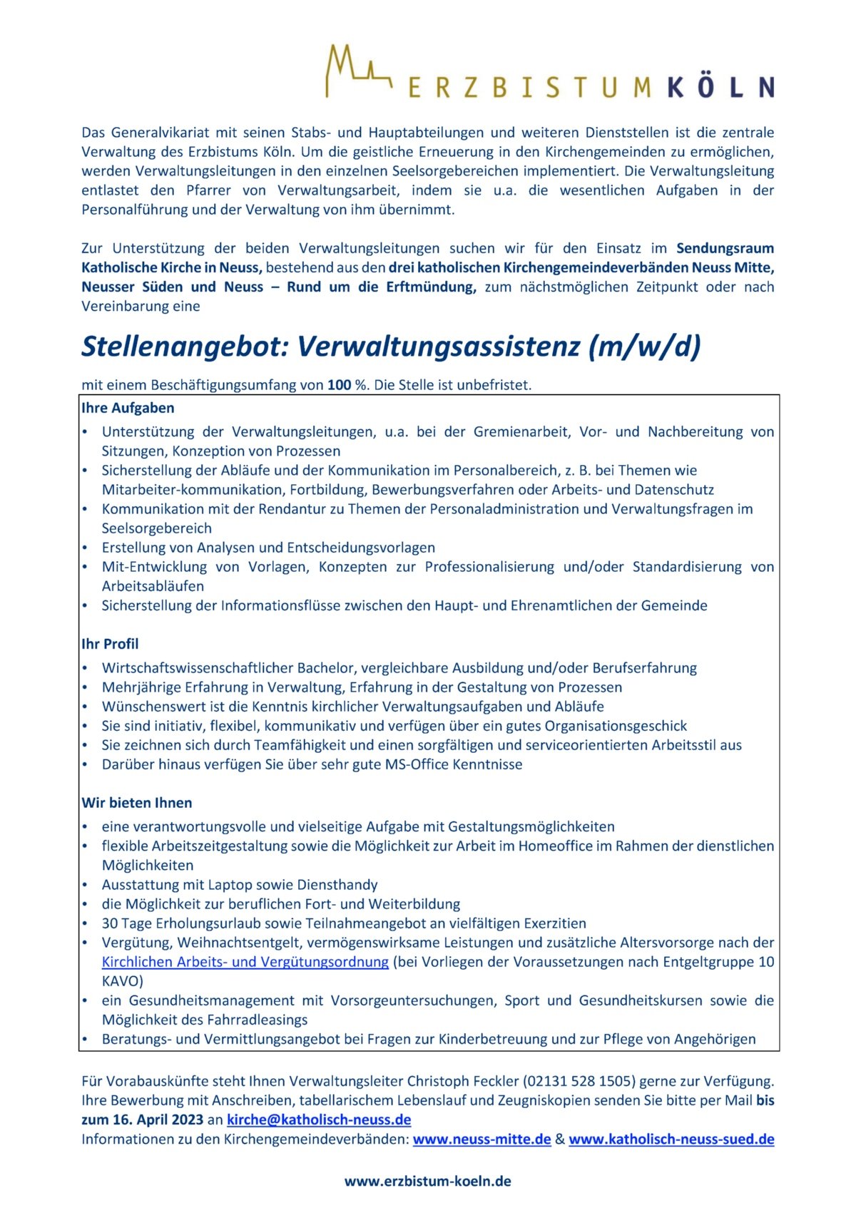 Stellenausschreibung Verwaltungsassistenz (c) A. Feckler