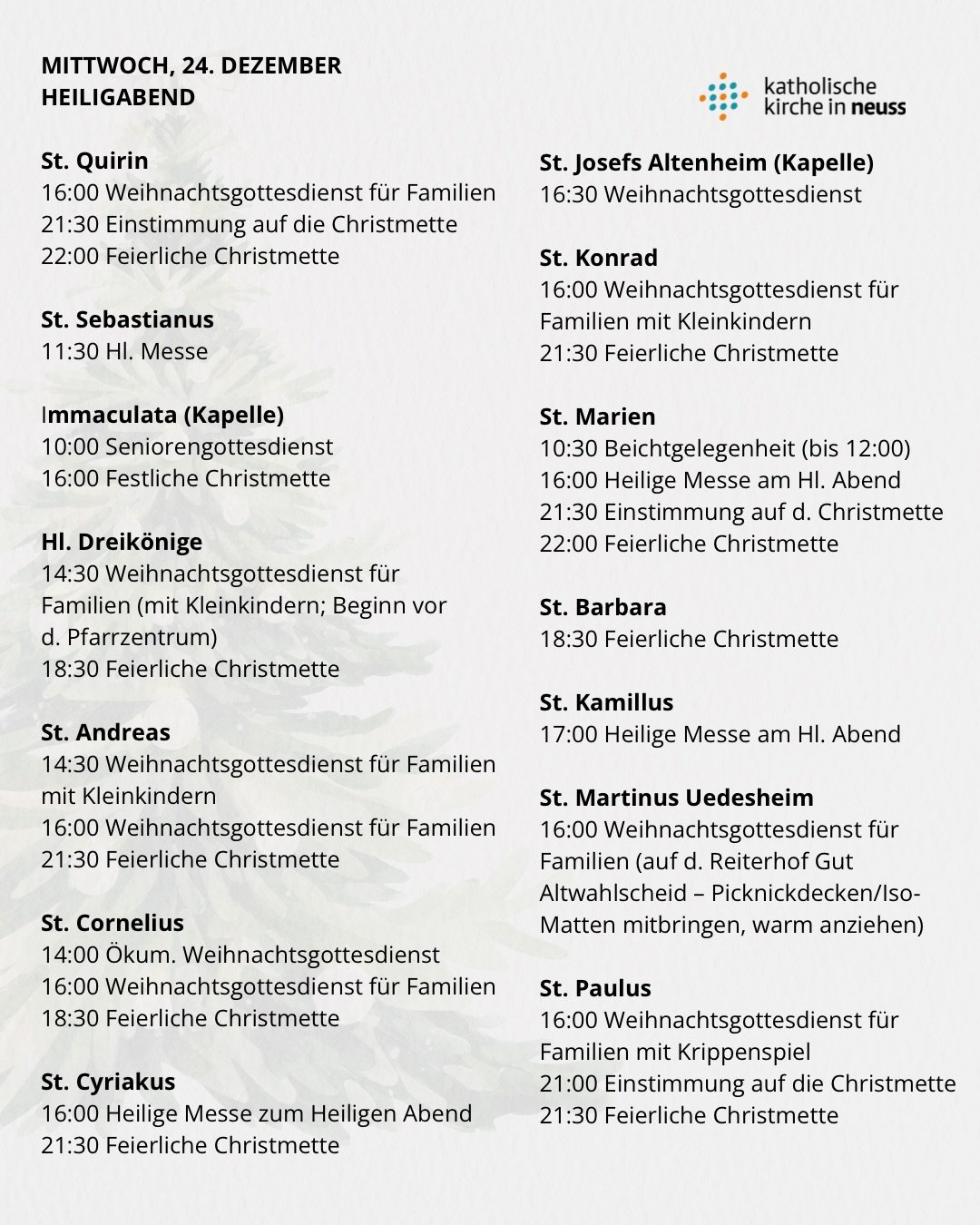 Weihnachtsgottesdienste - 24.12.2025 - 1 (c) Katholische Kirche in Neuss