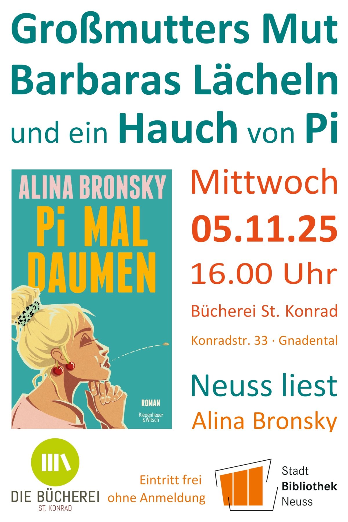 „Neuss liest“ Alina Bronsky: Großmutters Mut, Barbaras Lächeln und ein Hauch von Pi (c) Cover: Kiepenheuer & Witsch