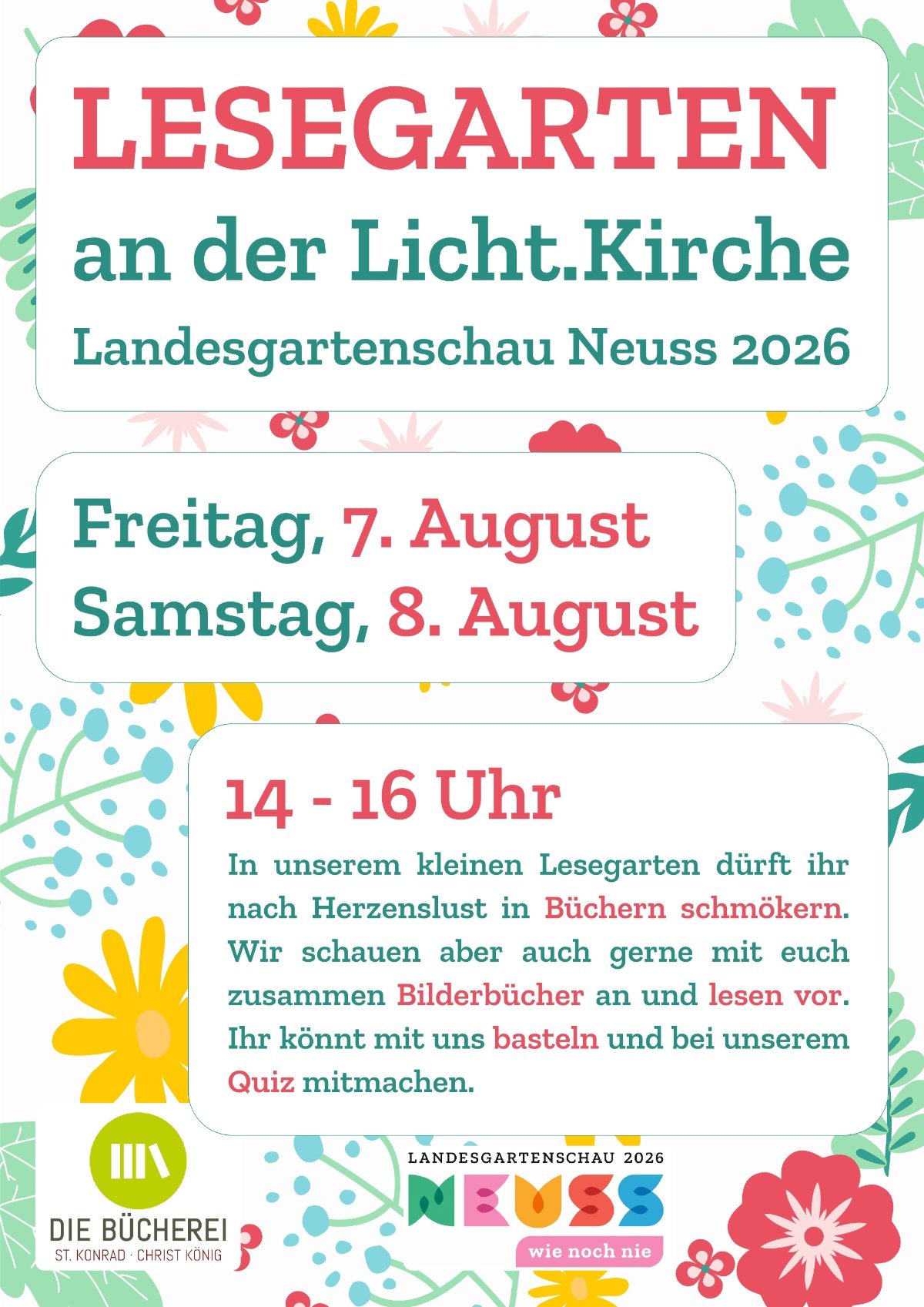 Lesegarten an der Licht.Kirche auf der LAGA am 07.08.2026 und 08.08.2026 (c) C. Leuker