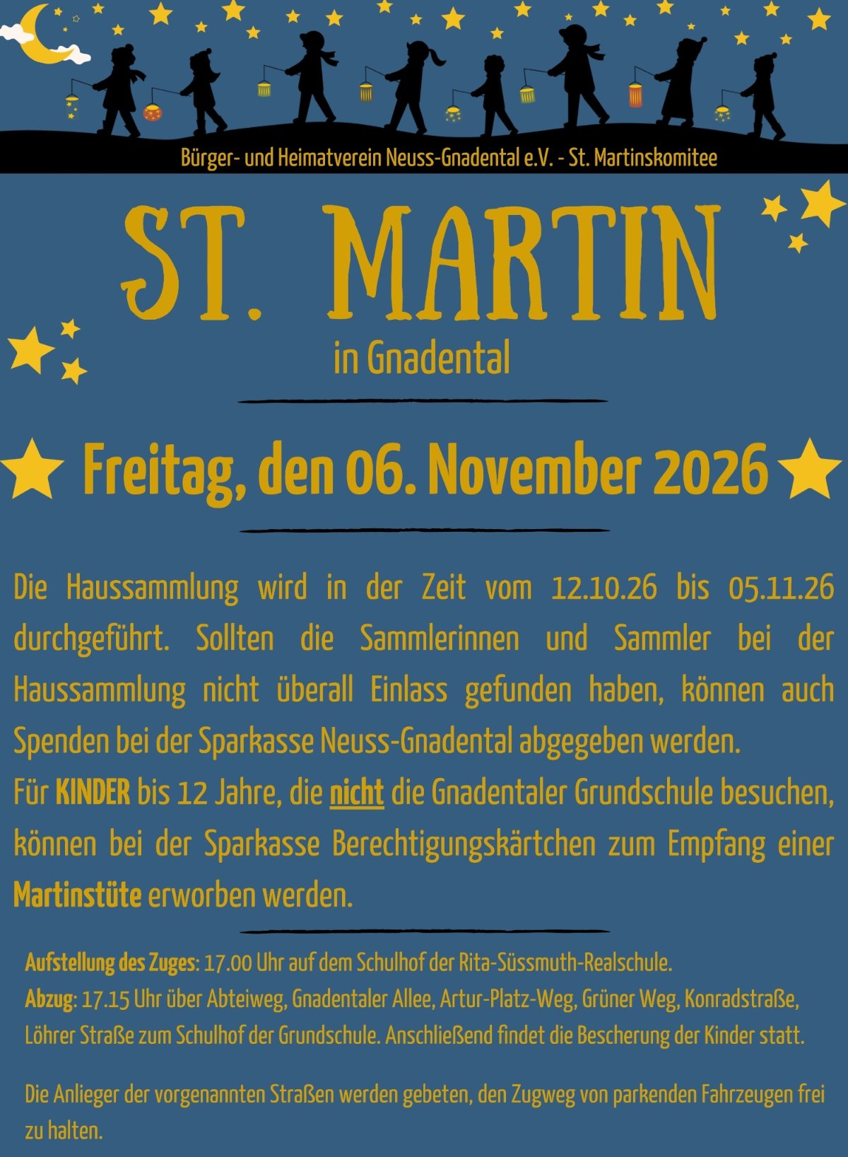 Martinszug in Gnadental am 06.11.2026 (c) Bürger- und Heimatverein Neuss-Gnadental 1958 e.V.